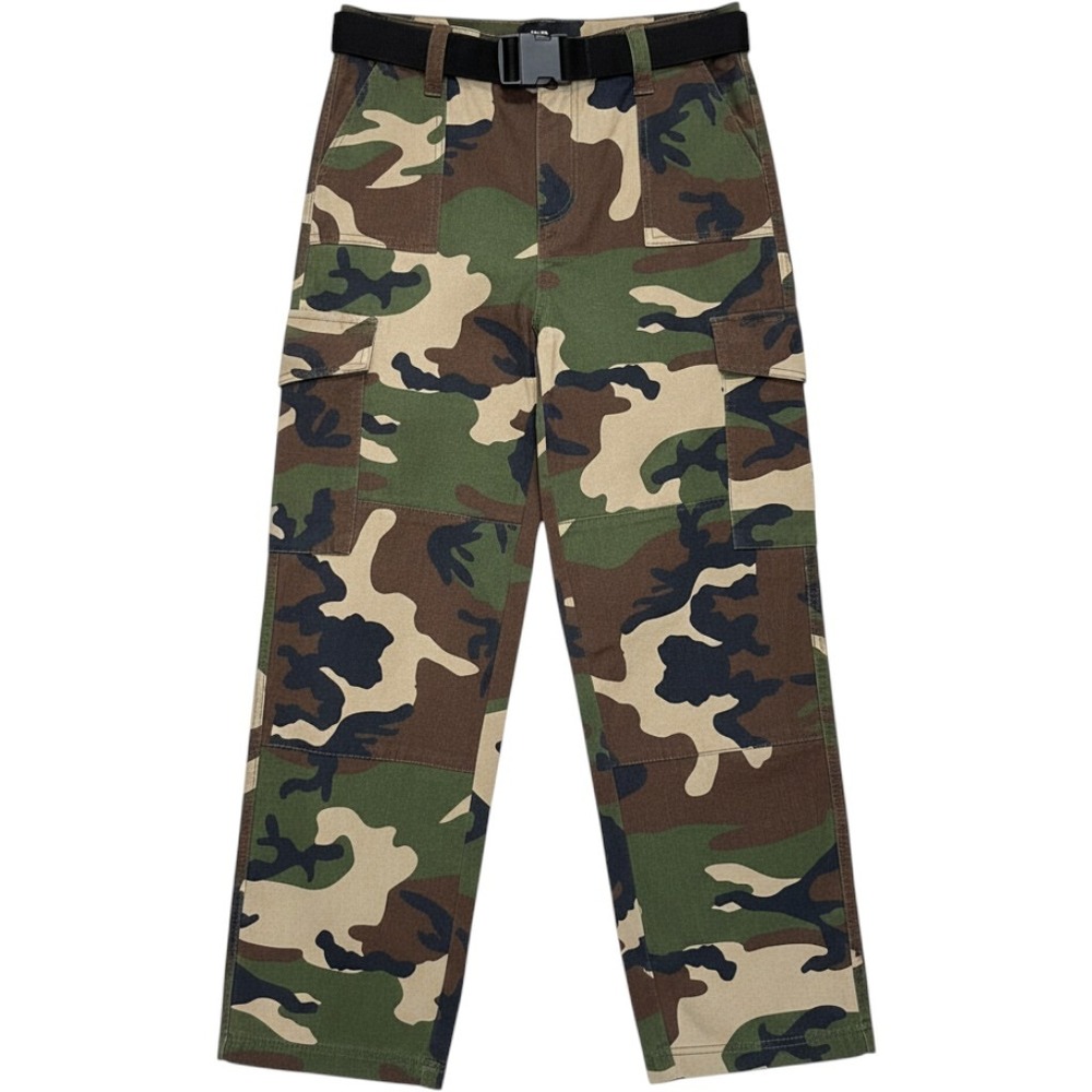 Almost Famous Womens Camo Cargo Pants Belted Woodland Camouflage Size M Y2K